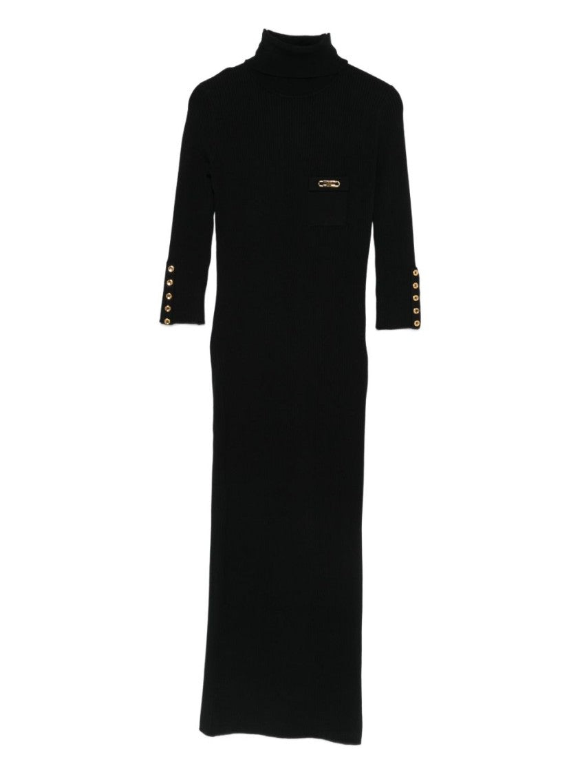 Elisabetta Franchi Form-Fitting Black Midi Dress With Turtleneck