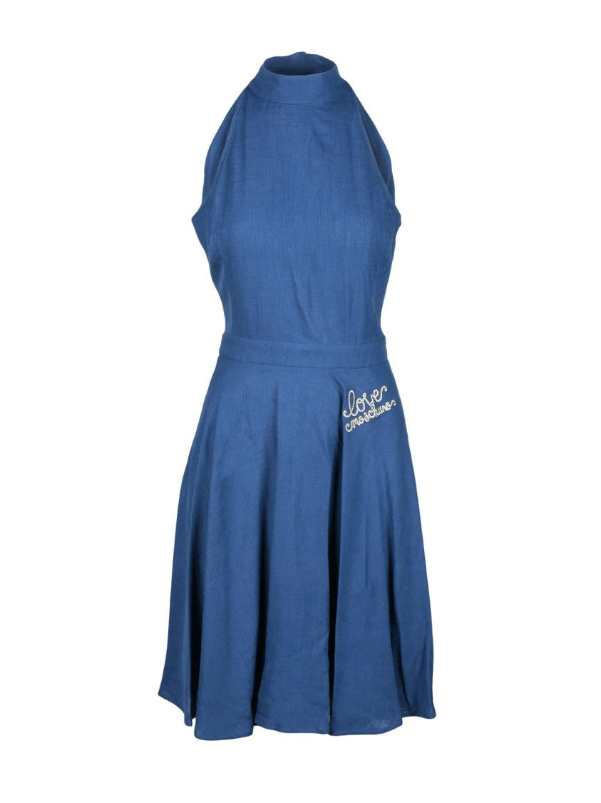 Love Moschino Blue Viscose Linen Midi Dress