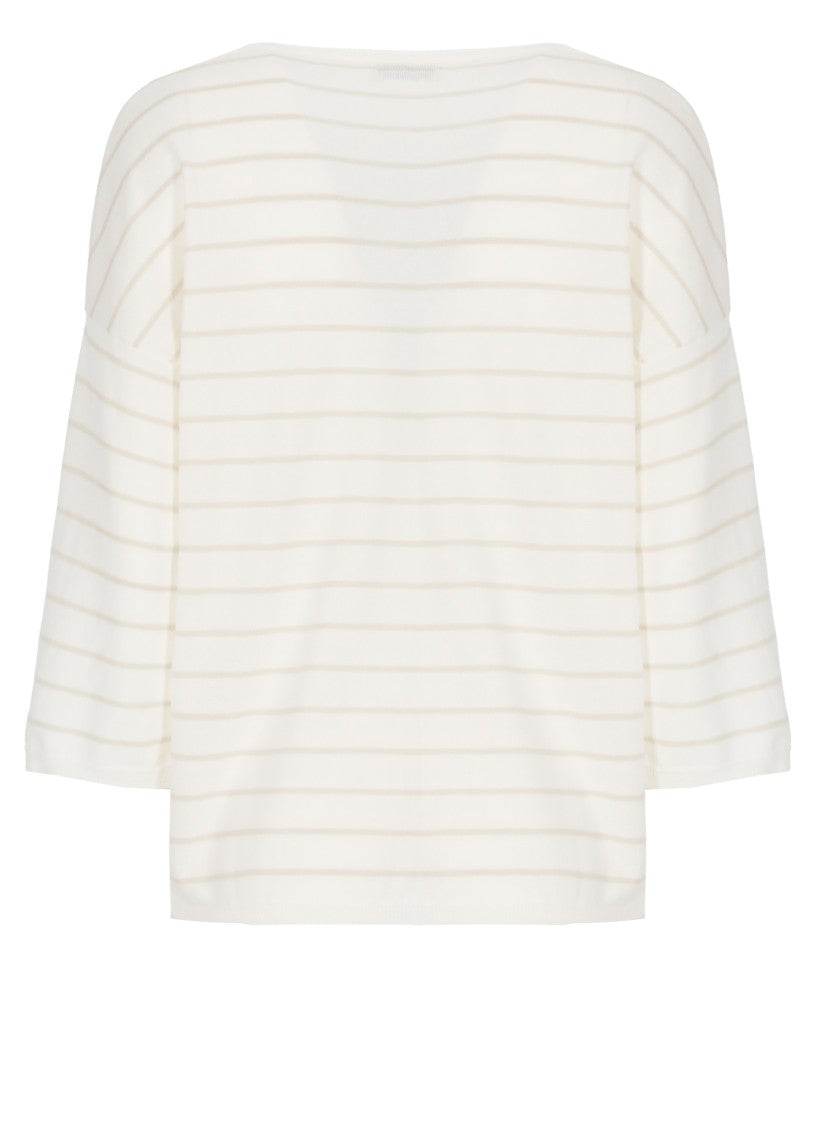 Kangra Ivory Cotton Striped Crewneck Sweater