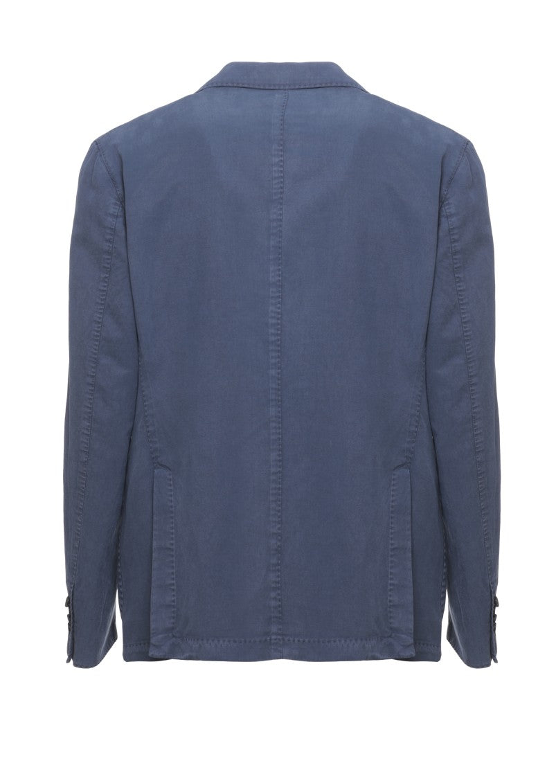 Lubiam Blue Classic Lapel Linen-Blend Blazer