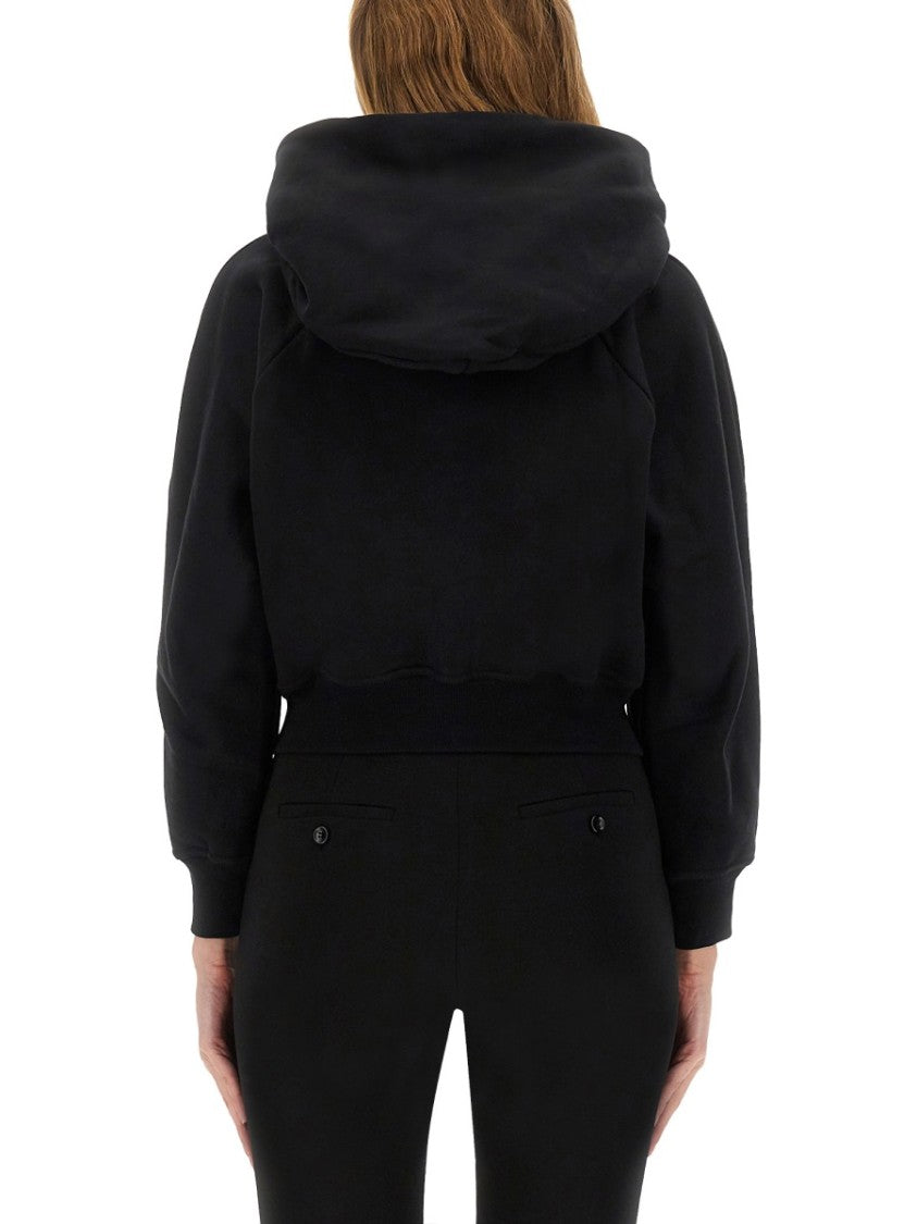 Patou Cropped Black Hoodie With Embossed Logo