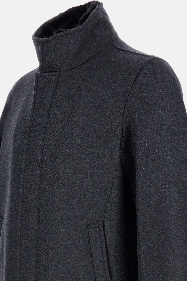 Herno Straight-Cut Coat With Eco Fur Collar