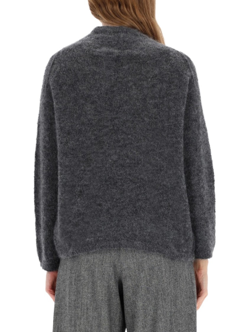 Max Mara Soft Grey Knit Sweater With High Neck And Loose Fit