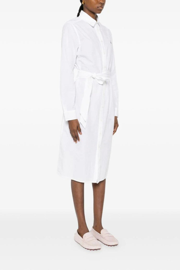 Polo Ralph Lauren White Point Collar Pony Logo Belted Cotton-Linen Shirt