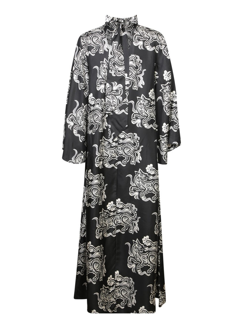 La Double J Ankle-Length Black Dress With Intricate Patterns