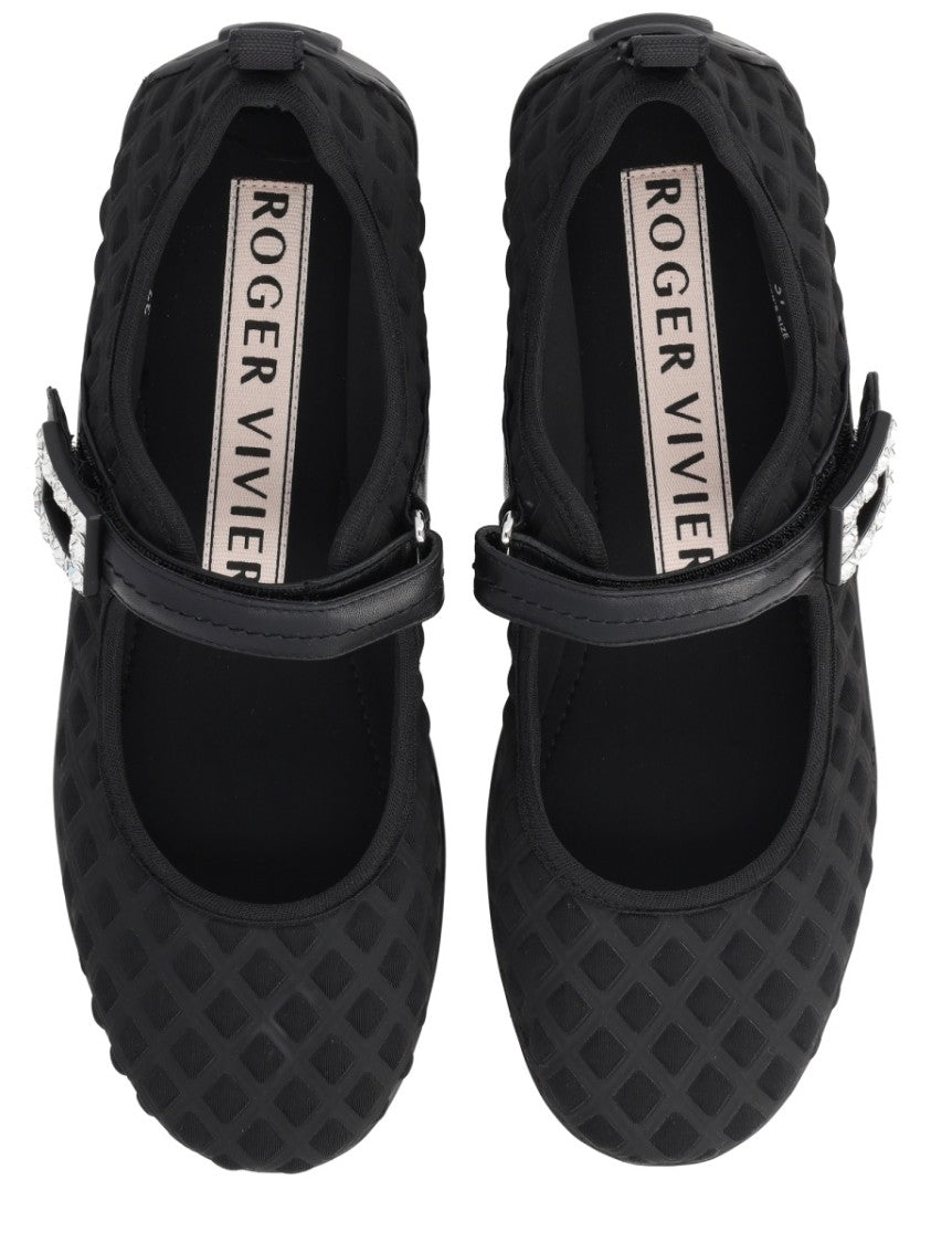 Roger Vivier Viv Low Textured Mesh Buckle Flats