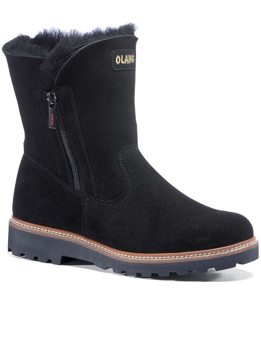 Olang Black Suede Ankle Boots With Plush Lining And Rubber Sole