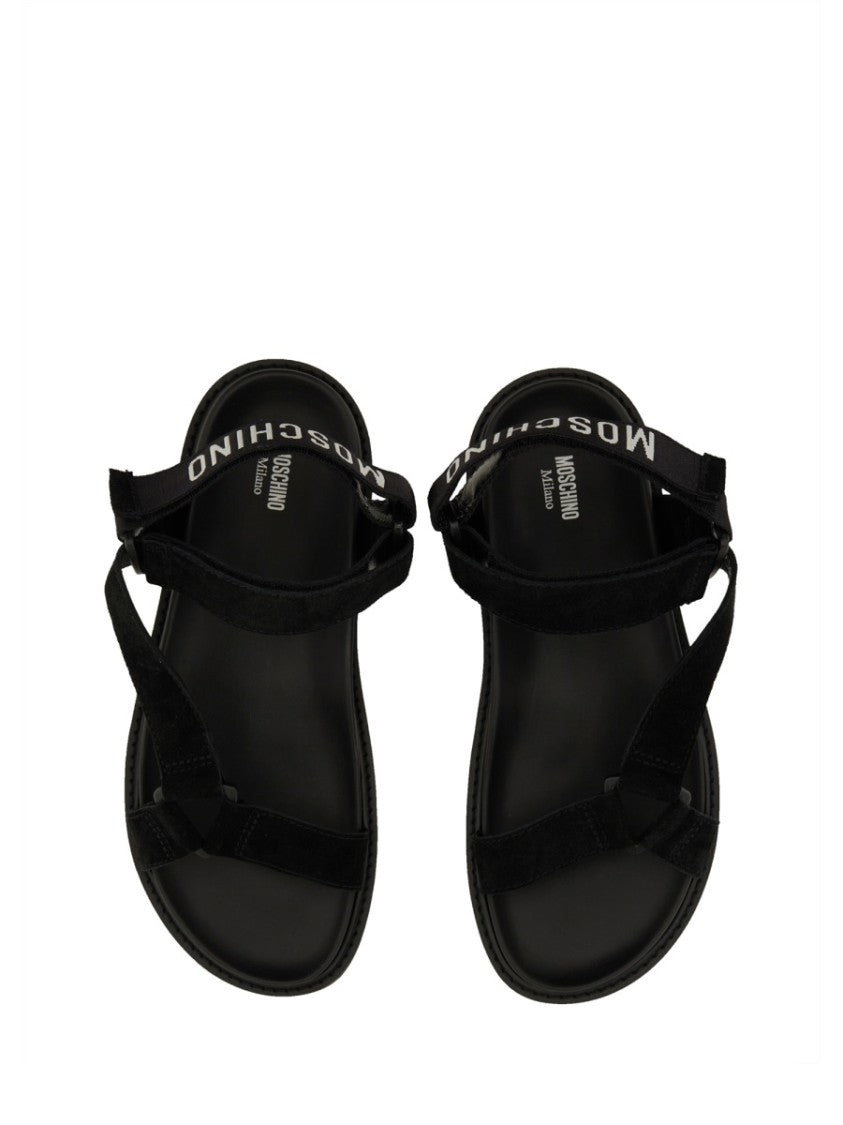 Moschino Black Sandals With Iconic Logo Strap