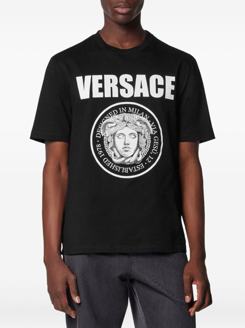 Versace Black Cotton T-Shirt With Iconic Medusa Logo