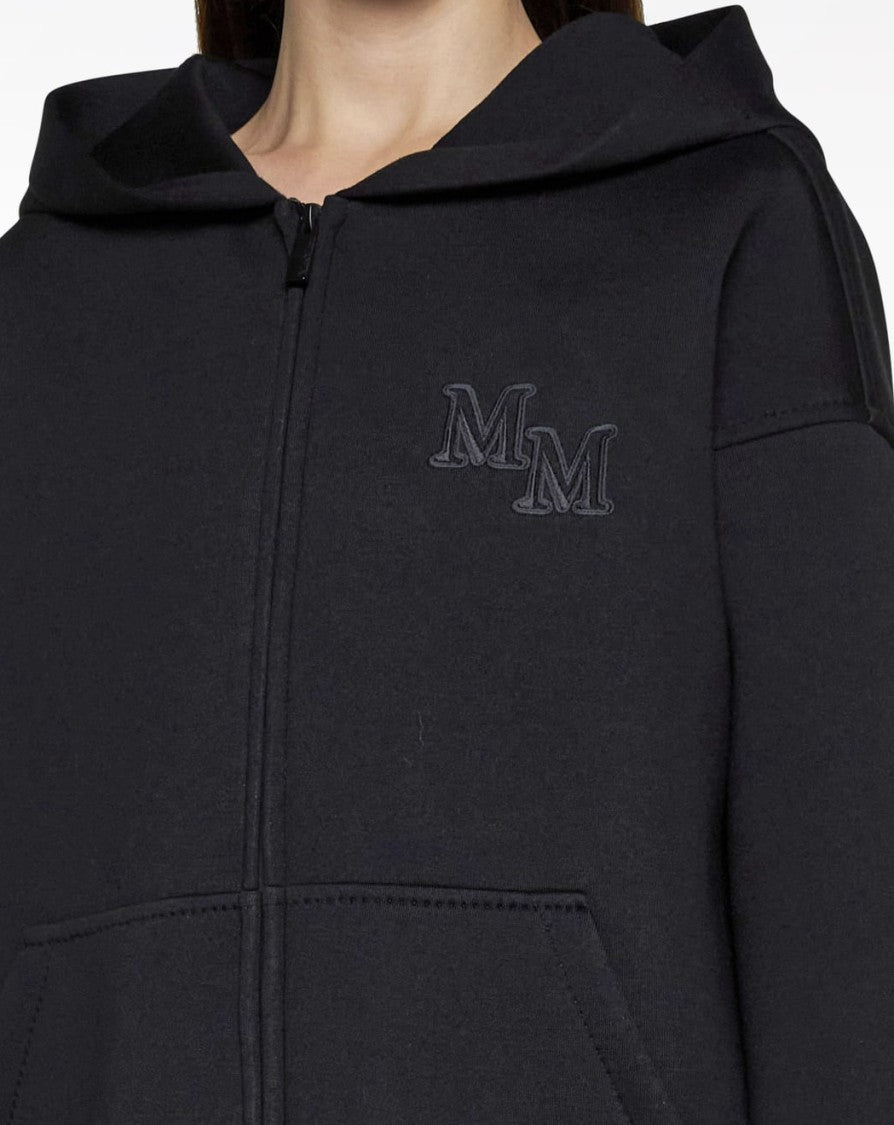 Max Mara Hooded Black Wool Sweatshirt With Embroidered Initials