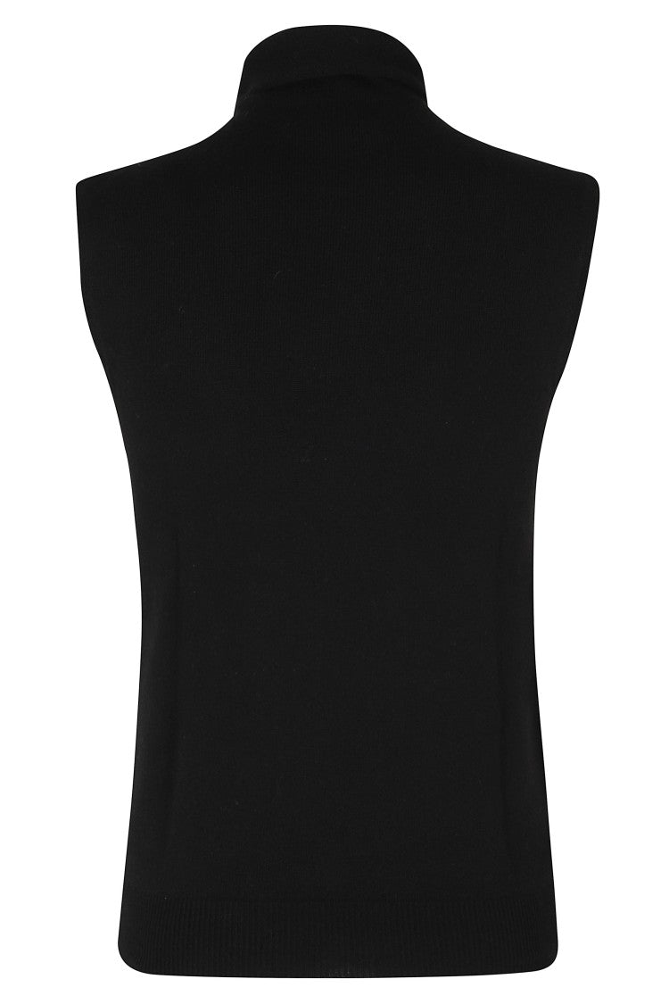 Alberta Ferretti Black Ribbed Trim Removable Jewel High Neck Wool-Blend Tank Top