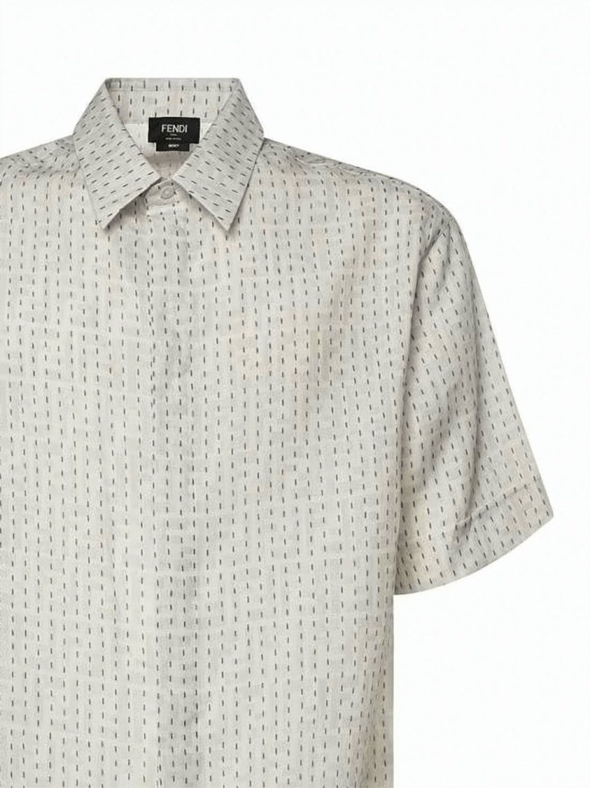 Fendi Short-Sleeve Linen Shirt With Concealed Button Placket