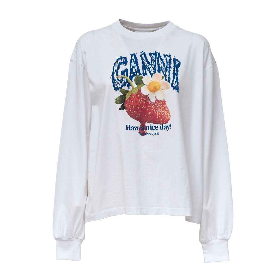 Ganni Long-Sleeve Cotton Jersey Top With Strawberry Graphic