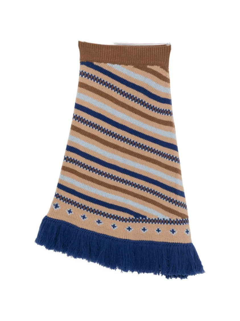 Alanui Multicolor Striped Knitted Fringed Hem Midi Skirt