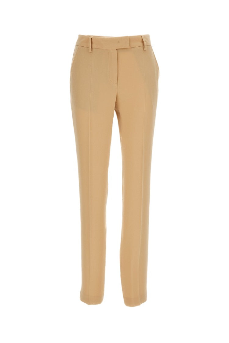 Alberto Biani Beige Straight-Leg Fluid Fabric Ankle-Length Trousers
