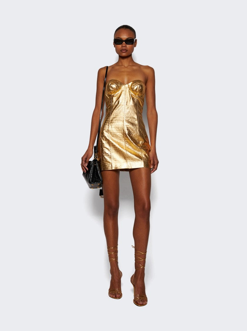 Amina Muaddi Lori Lace Up Sandals Metallic Gold Leather