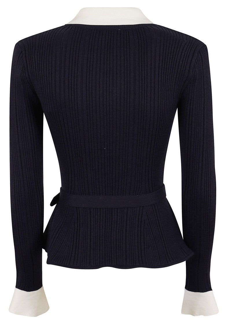 Self-Portrait Structured Navy Ribbed Knit Cardigan