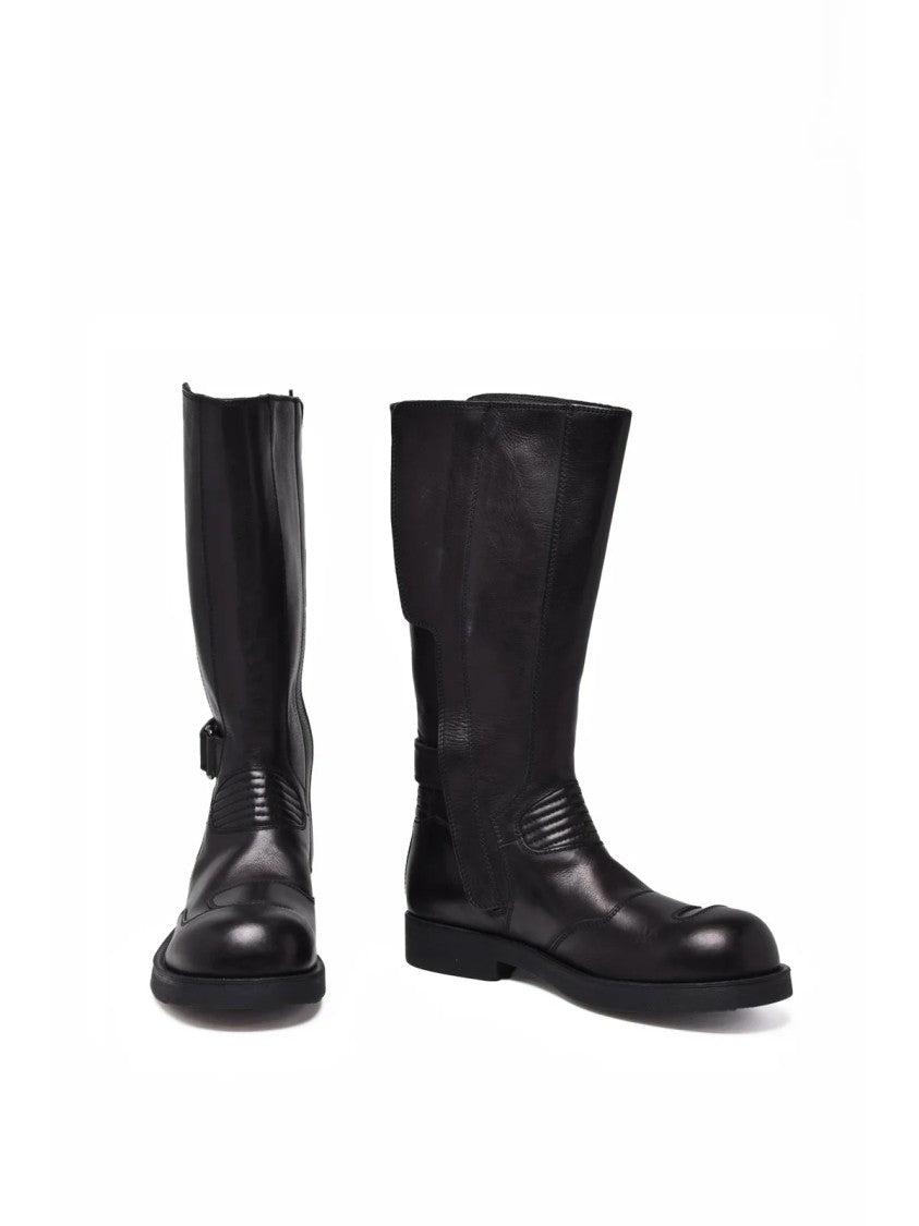 Mm6 By Maison Margiela Black Leather Zip Biker Boots