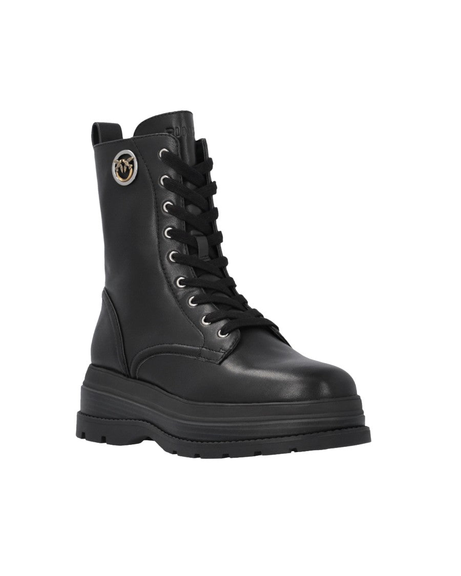 Pinko Eva Black Smooth Leather Side Zip Ankle Boots