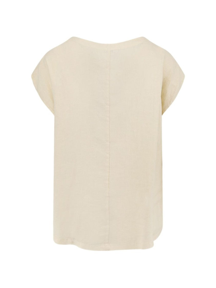 Aspesi Cream Short-Sleeve Lace-Up Detail T-Shirt