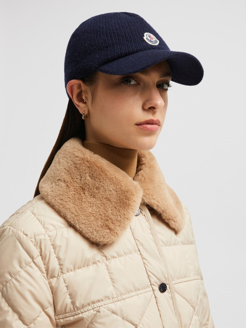 Moncler Logo Patch Virgin Wool Knit Baseball Cap