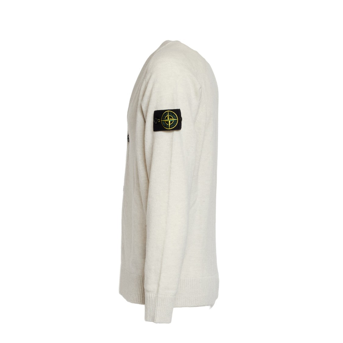 Stone Island Ivory Geelong Wool Cardigan With V-Neck