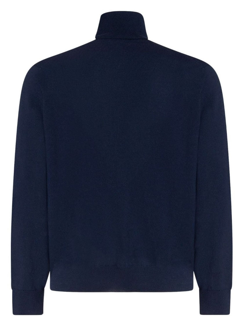 Etro Deep Blue Turtleneck Sweater With Ribbed Cuffs And Hem