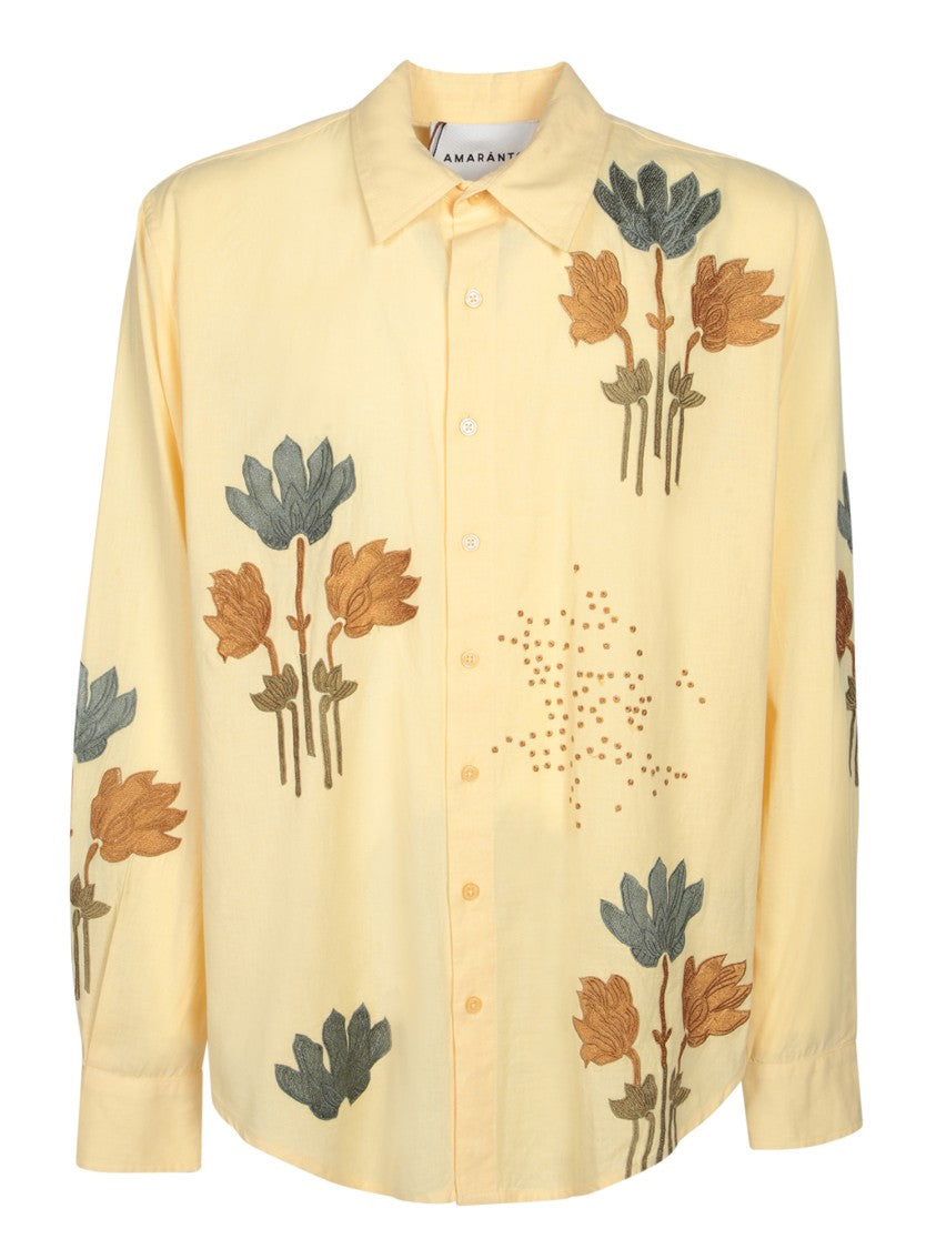 Amaranto Yellow Shirt With Intricate Floral Embroidery
