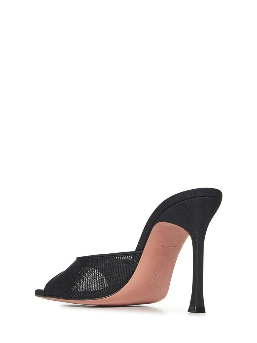 Amina Muaddi Black Mesh Sandals With Oblique Almond Toe