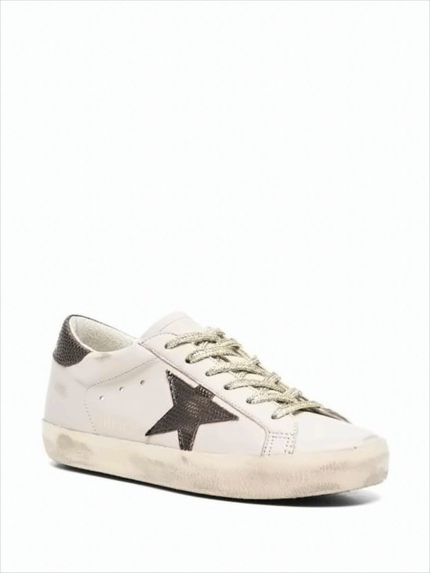 Golden Goose Distressed White Leather Sneakers With Textured Star