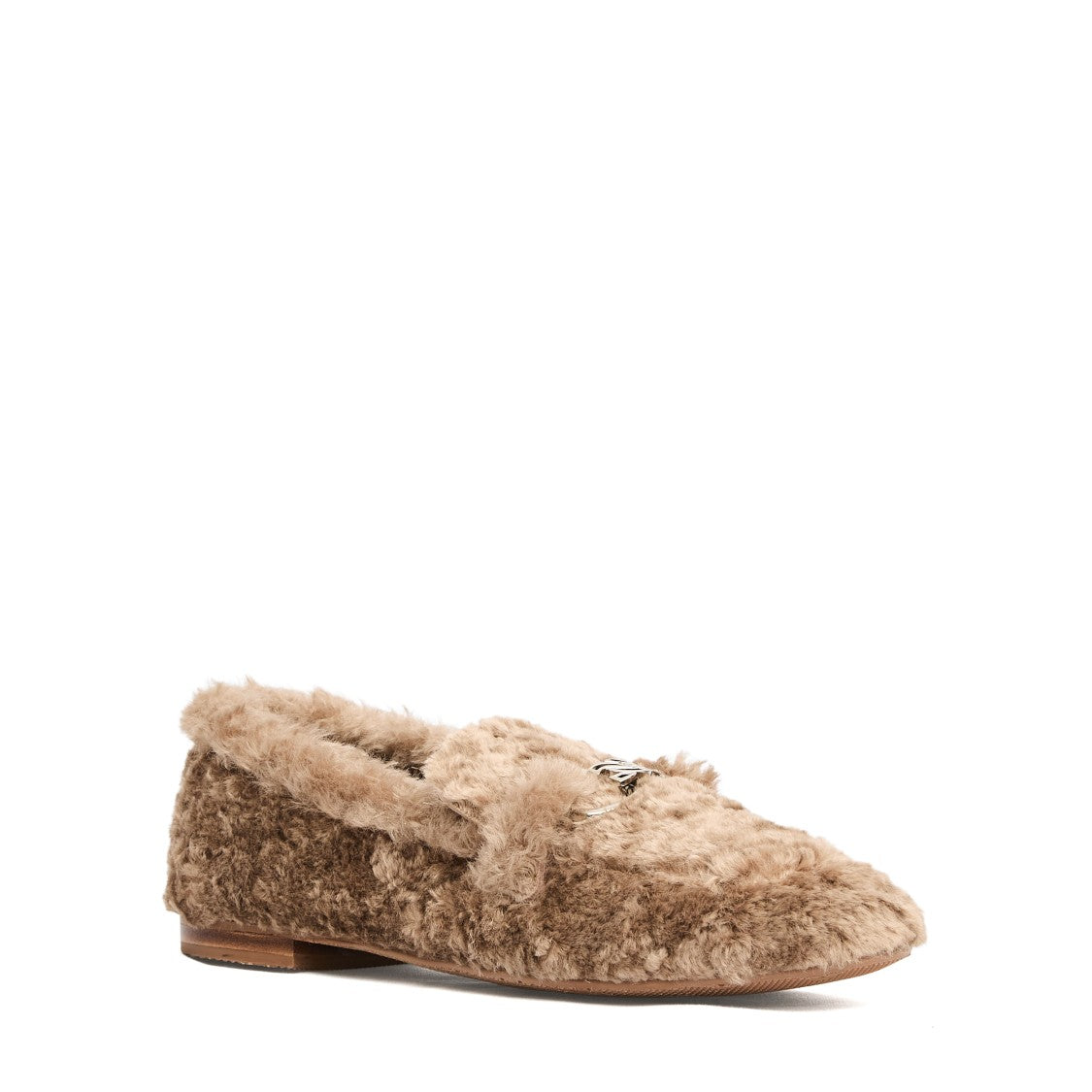 Casadei Moccasin Style Shoes In Plush Beige Eco Fur With Metallic Detail