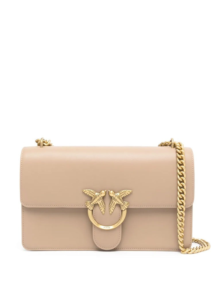 Pinko Rectangular Crossbody Bag In Soft Beige With Bird Clasp