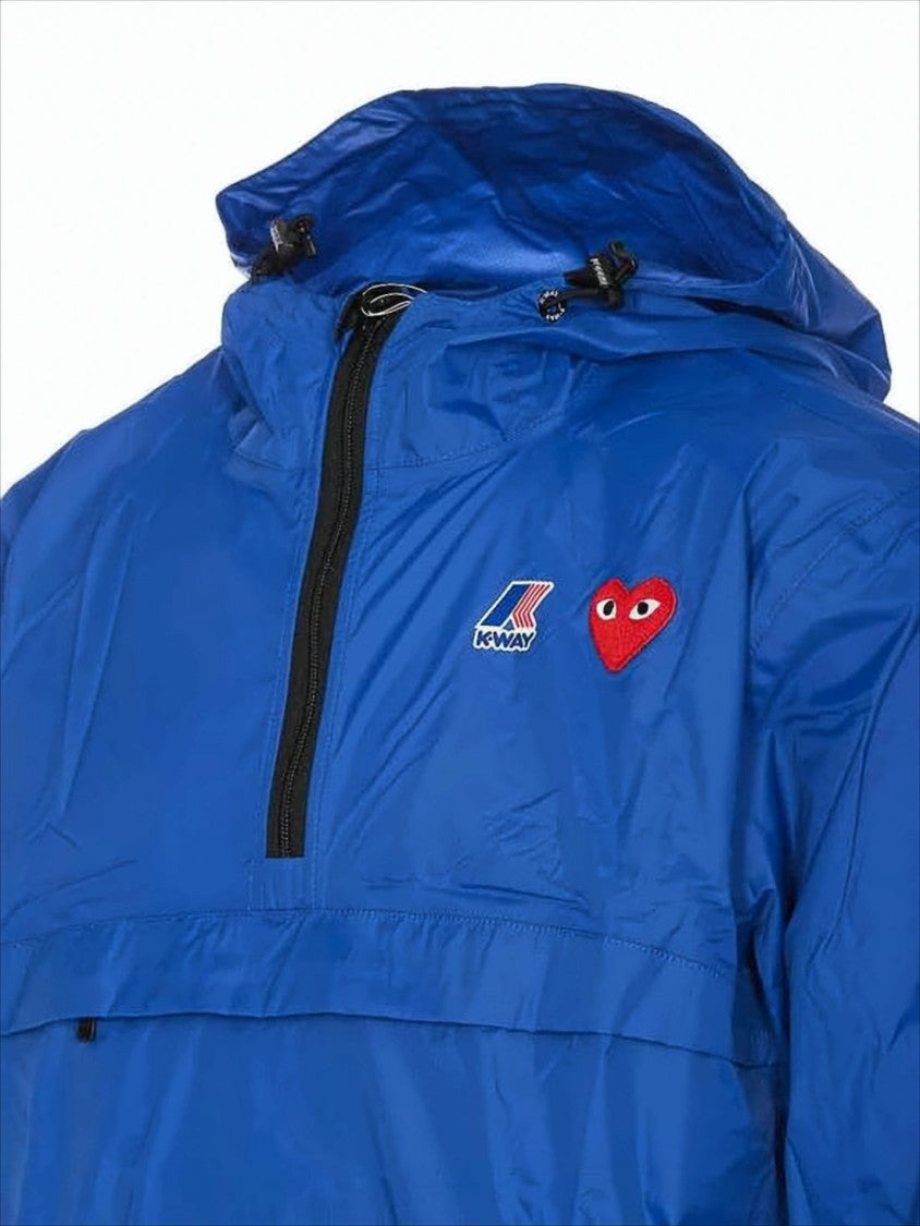 Comme Des Garçons Vibrant Blue Nylon Jacket With Half-Zip Front And Adjustable Hood