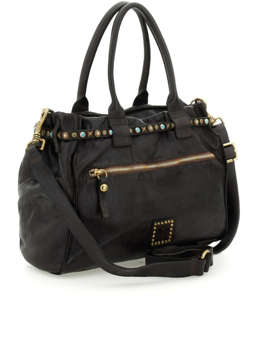 Campomaggi Black Leather Handbag With Decorative Belt And Elegant Buckle