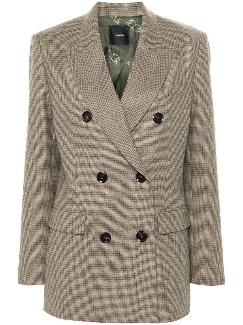 Pinko Double-Breasted Tailored Blazer With Subtle Check Pattern