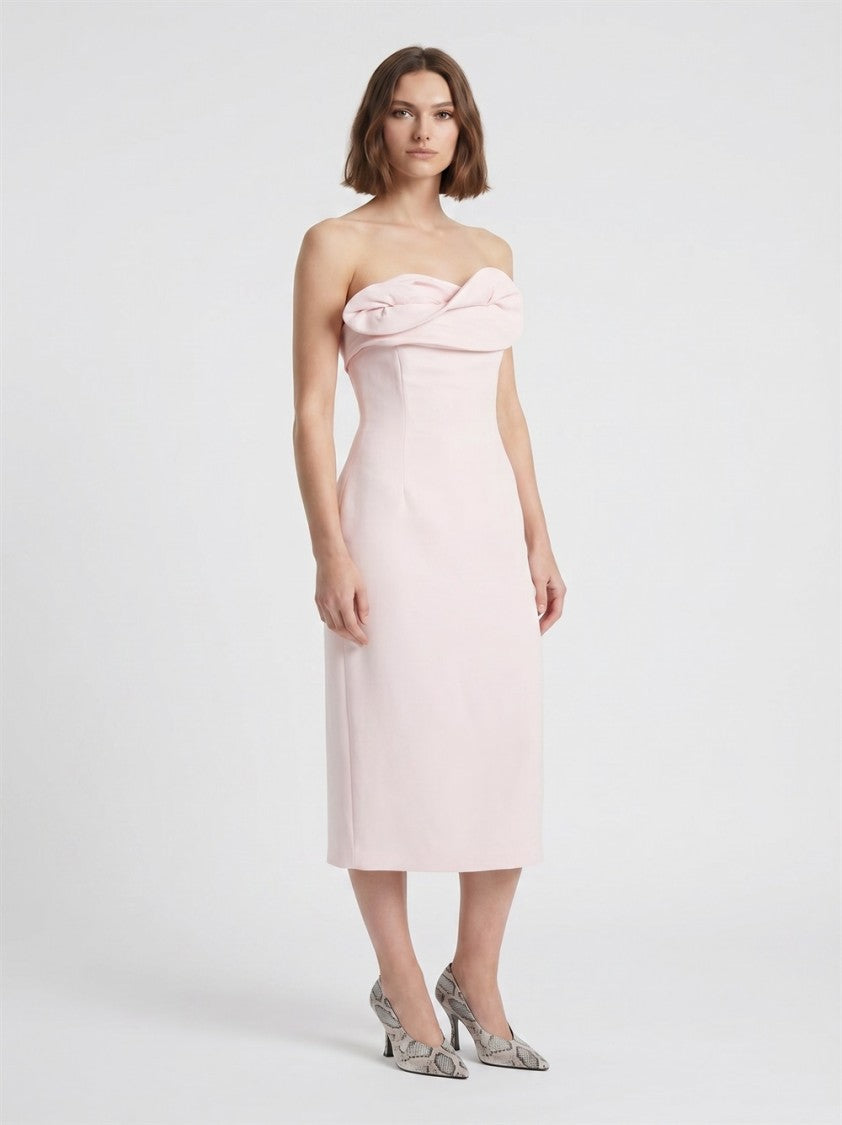 Magda Butrym Powder Pink Floral Swirl Silk Corset Midi Dress