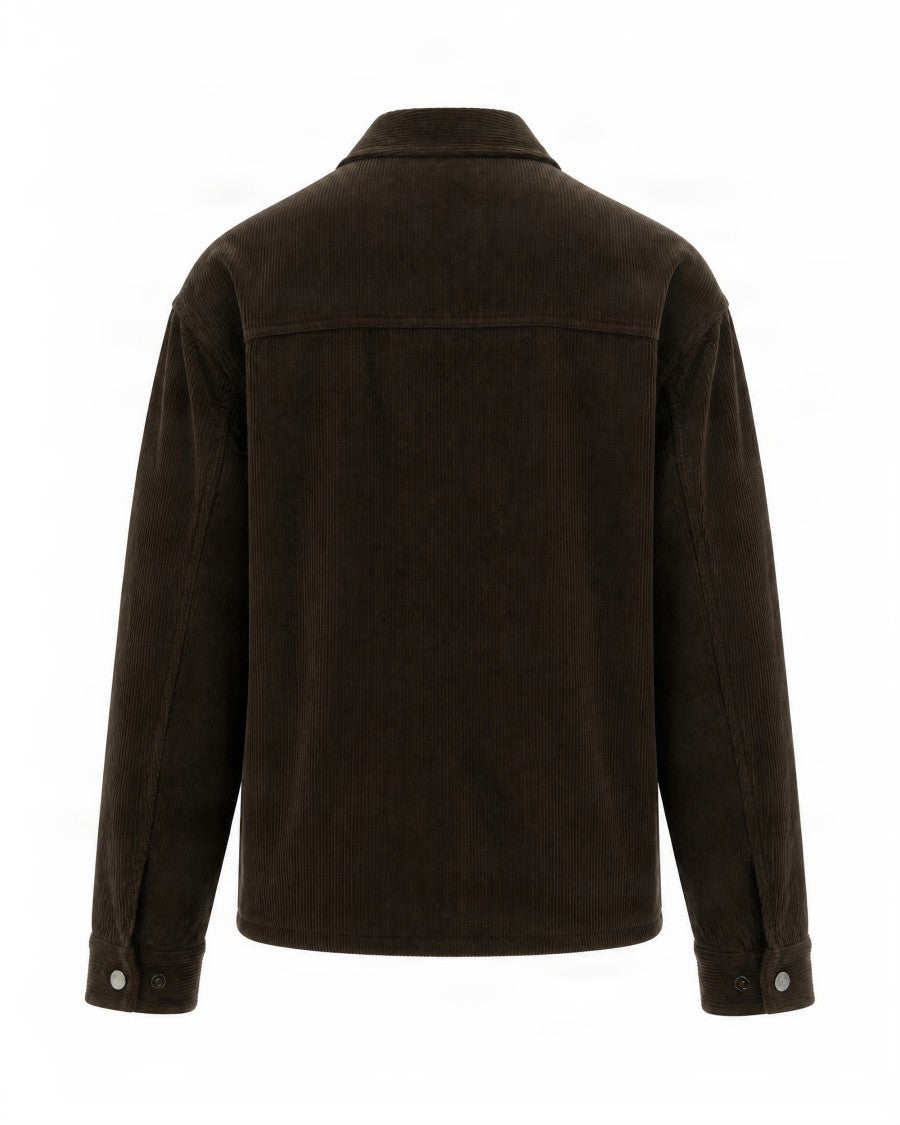 Paolo Pecora Brown Corduroy Shirt Jacket With Button Closure And Chest Pocket