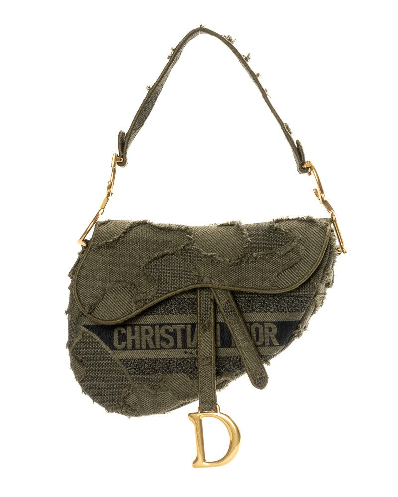Dior Saddle Strap Medium Green Camouflage Canvas