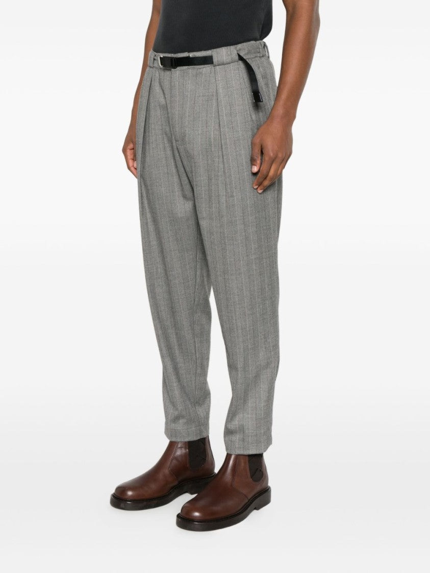 White Sand Cropped Grey Trousers With Pinstripe Pattern