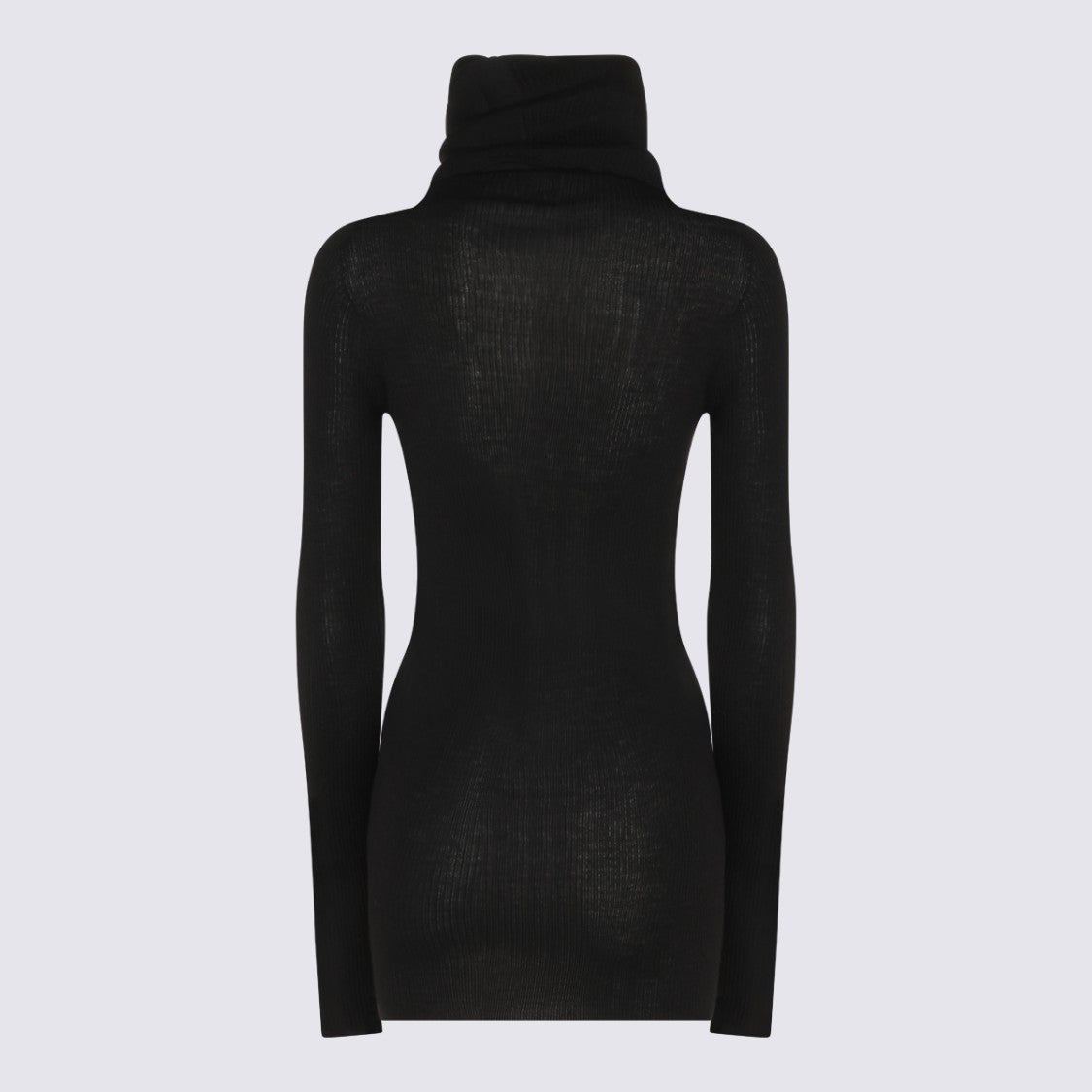 Rick Owens Ribbed Knit Sweater With High Turtleneck And Semi-Sheer Finish