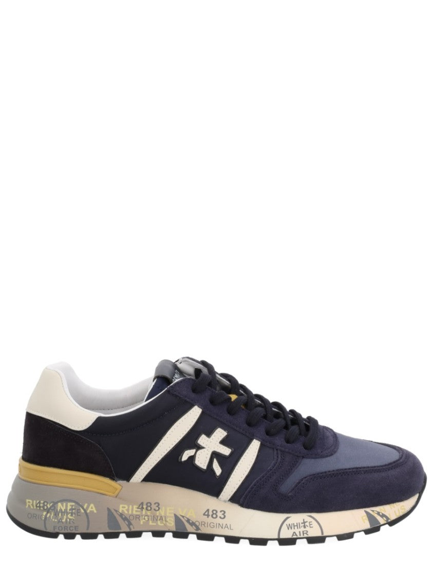 Premiata Navy Blue And Cream Multicolour Sneakers With Graphic Detail