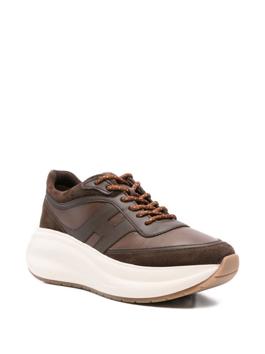 Hogan Rich Brown Leather Blend Sneakers