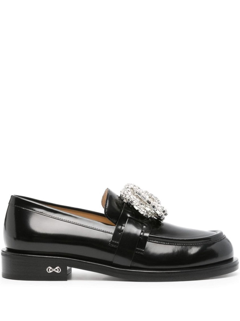 Mach & Mach Polished Black Moccasins With Decorative Embellishment