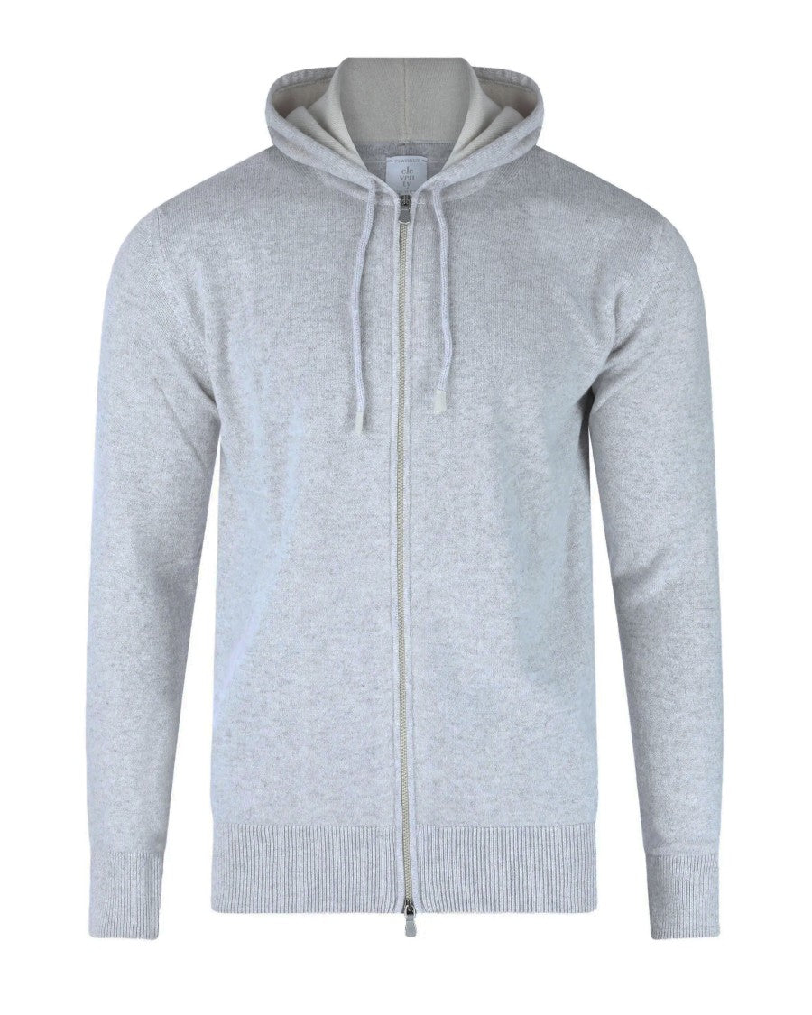 Eleventy Cashmere Full-Zip Hoodie With Suede Drawstring Accents