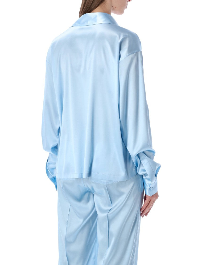 Tom Ford Stretch Silk Satin Polo Blouse