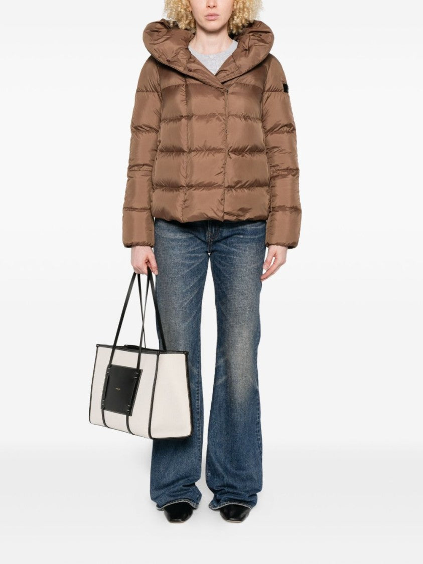 Peuterey Cropped Brown Quilted Coat With High Collar And Spacious Hood
