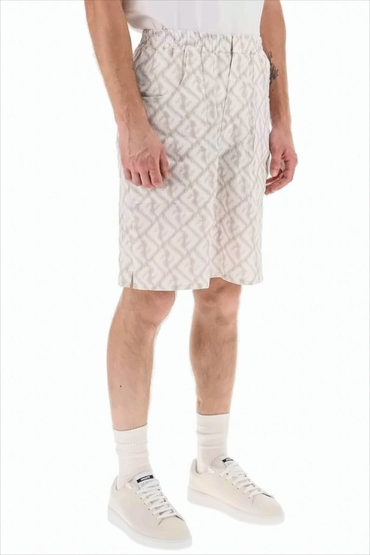 Fendi Relaxed Fit Linen Shorts With Geometric Pattern