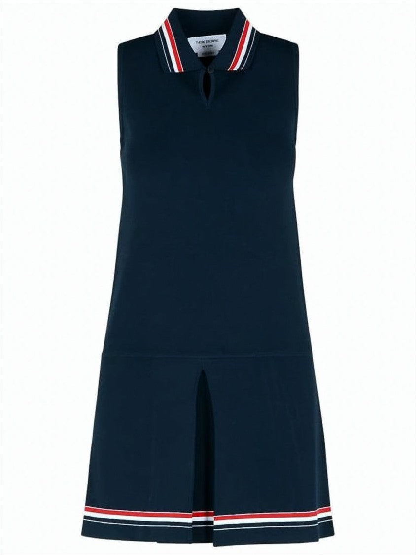 Thom Browne Sleeveless Polo Collar Short Dress With Keyhole Detail