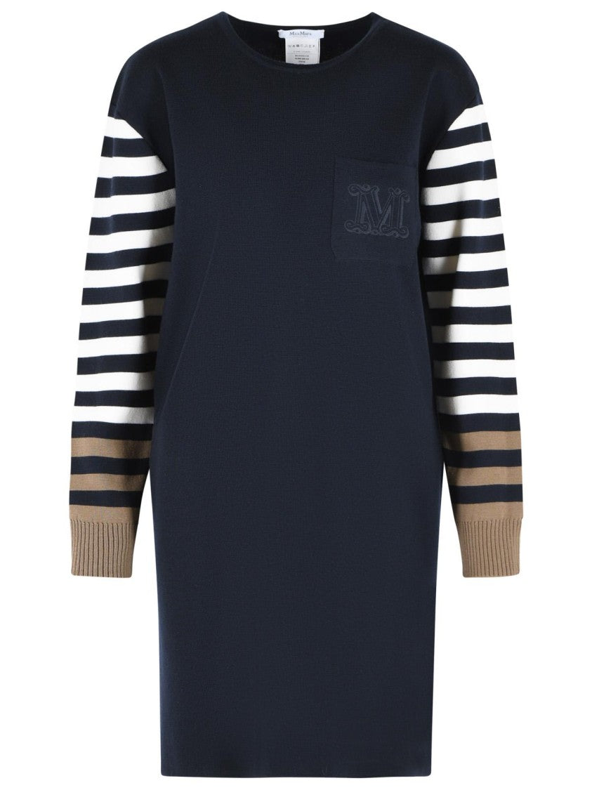 Max Mara Cotro 'Velo' Dress In Navy Blue Virgin Wool