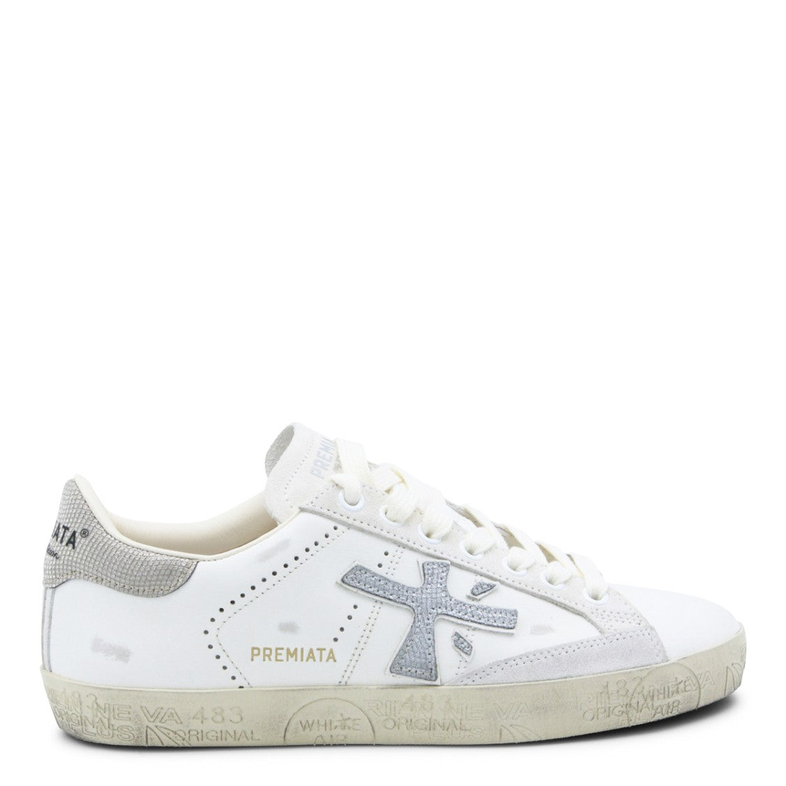 Premiata White/Silver Vintage Leather Sneakers